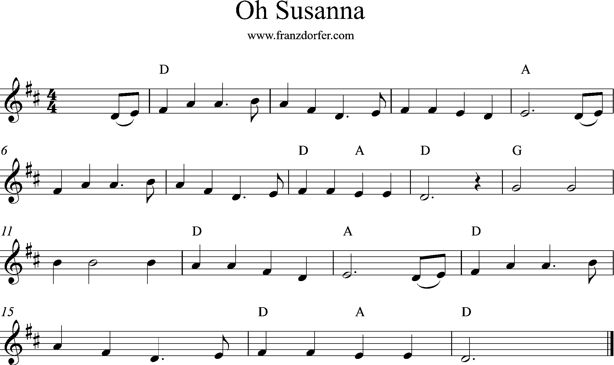 Geihennoten, Oh susanna, D-Dur